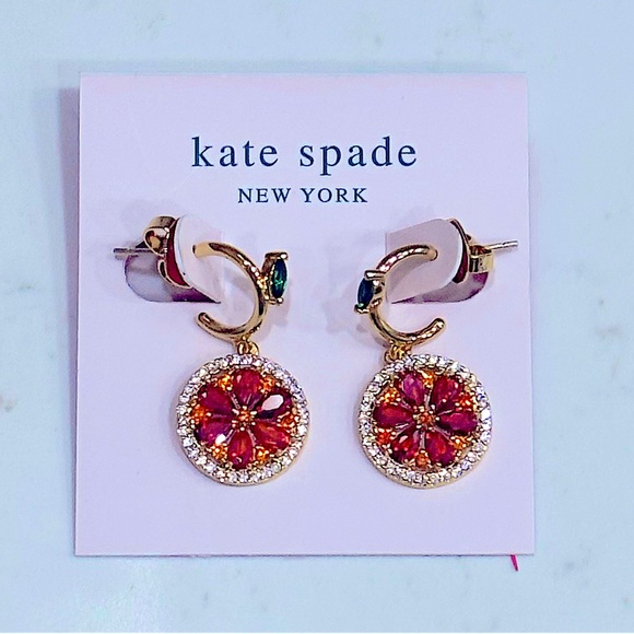 KATE SPADE NEW YORK ♠️ SWEET CITRUS 🍊 HUGGIE HOOP EARRINGS - Picture 2 of 3